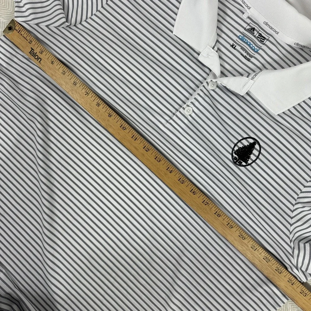 Adidas Polo Shirt Mens XL  White Striped Short Sleeve Golf Climacool Stripe Logo